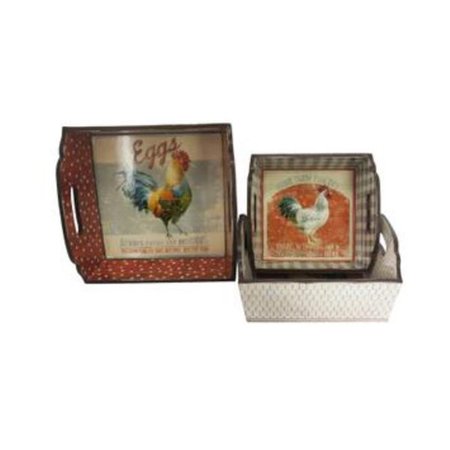 JECO Rooster-Themed Wooden Tray - Set of 3 HD-HA045